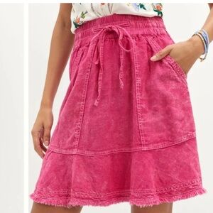 Pilcro Anthropologie Pink AcidWash Linen Viscose Flounced FrayedHem Mini Skirt S